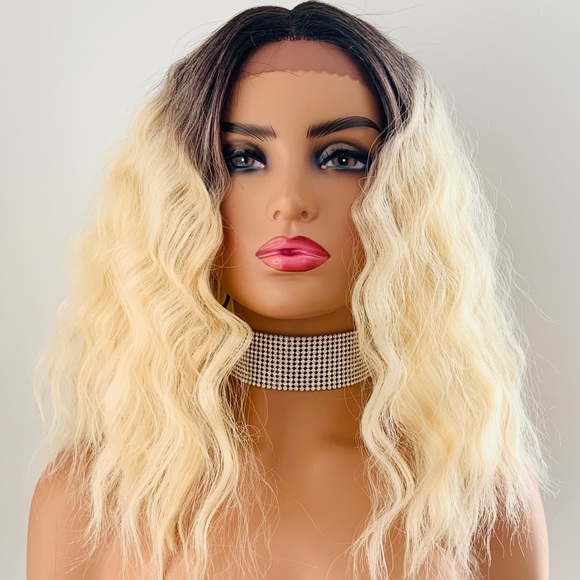 14” Ombré Light Blonde Premium Fiber Lace Front Wig for Daily Wear or Events - Picture 2 of 7